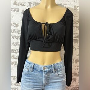 Nasty Gal Black Tie-Front Crop Blouse